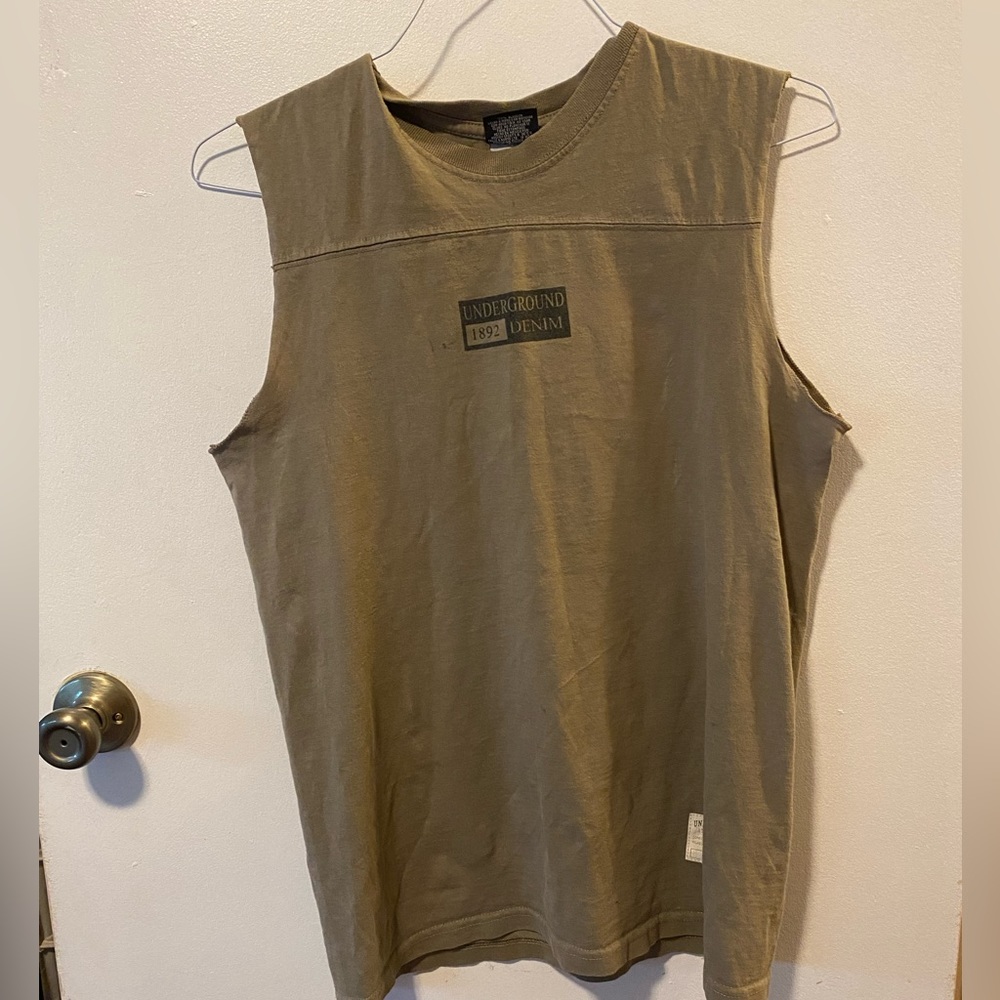 Vintage Underground Denim Sleeveless Tank Top T-Shirt Army Green